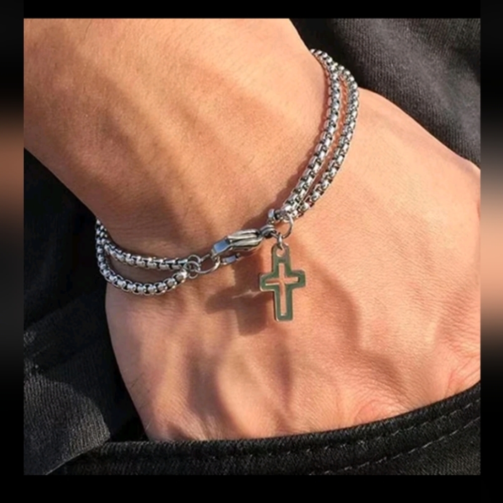 Titanium Steel Hollow Cross Pendant Bracelet